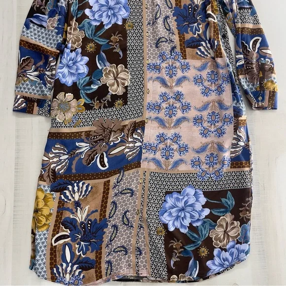 TALBOTS printed long sleeve viscose dress 14 work career slimming soft loose fit - Picture 7 of 11